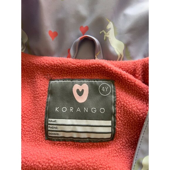 Korango Girls Unicorn Rain Jacket Coat Size 4 Purple Waterproof Fleece Lined Hea - Picture 11 of 13